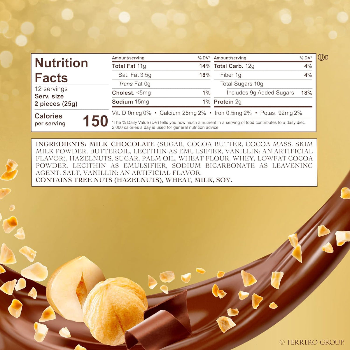 Ferrero Rocher chocolate con leche de avellana fina, 24 unidades, caja de regalo de chocolate y dulces, 10.5 oz