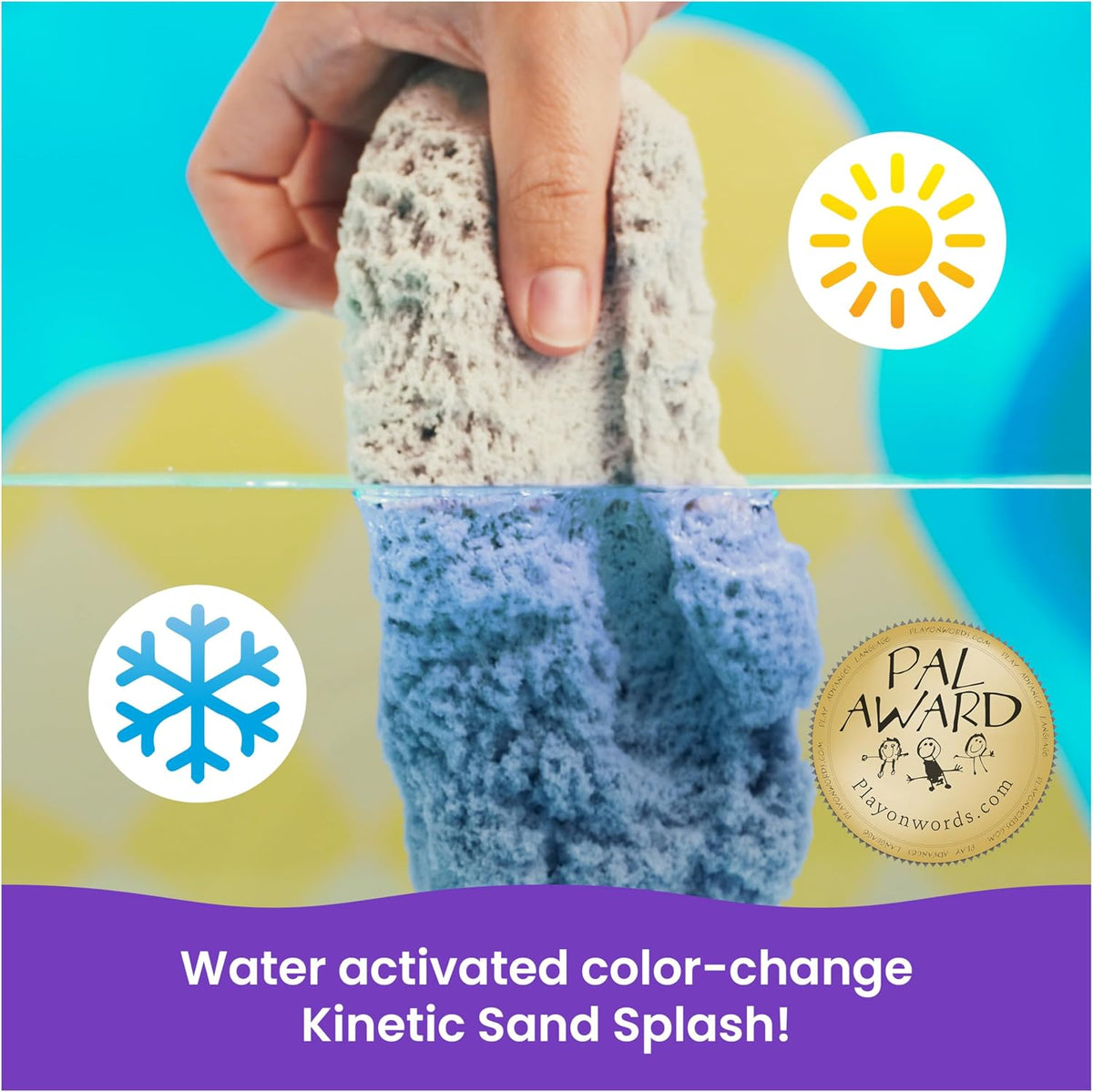 Kinetic Sand, Estuche básico Splash con 113 g de arena de juego que cambia de color, 3 herramientas y moldes, almacenamiento reutilizable, juguetes sensoriales para niños y niñas a partir de 3 años
