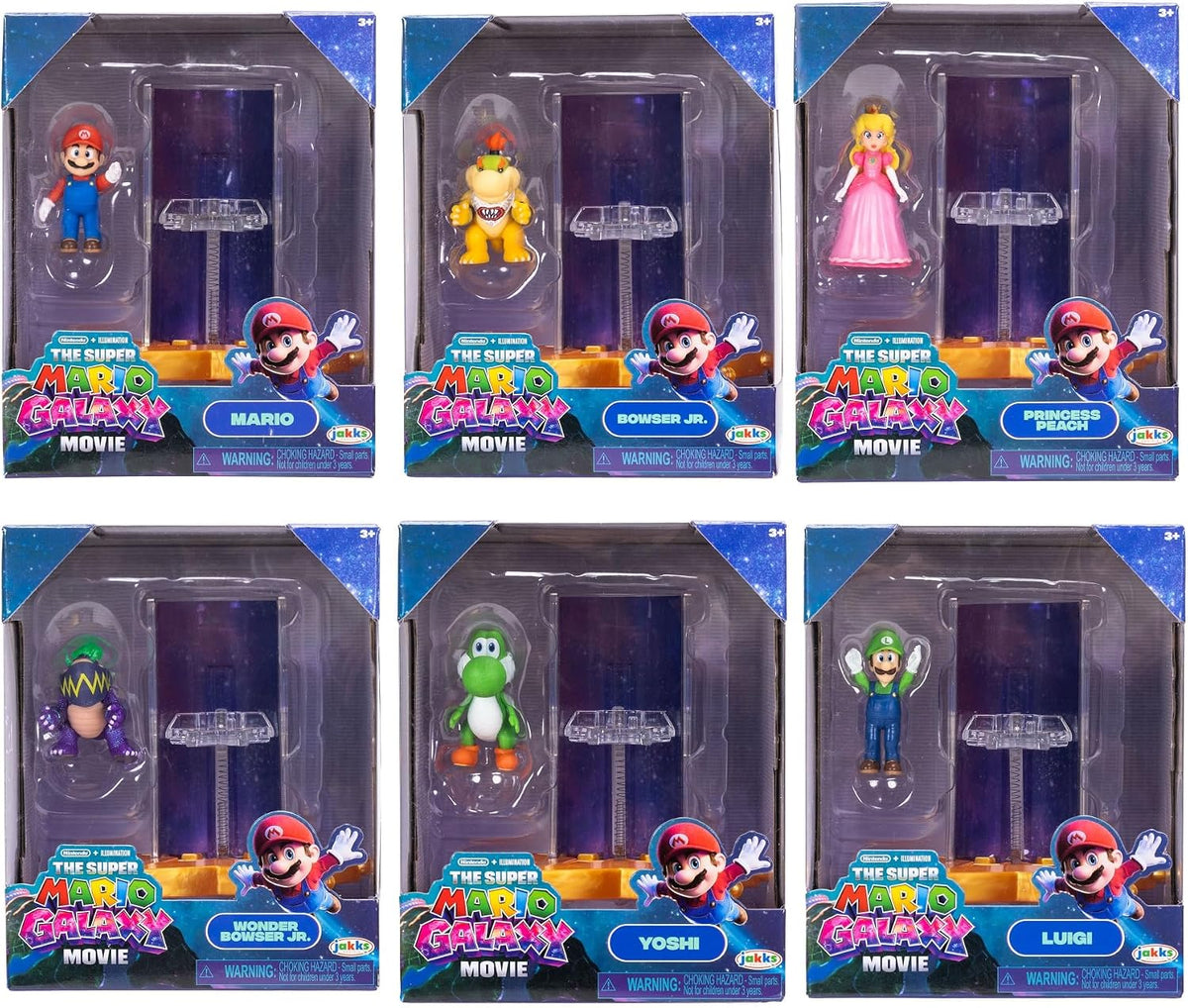 Jakks Pacific Set de Minifiguras The Super Mario Galaxy, 6 Figuras con Lanzador de Estrellas