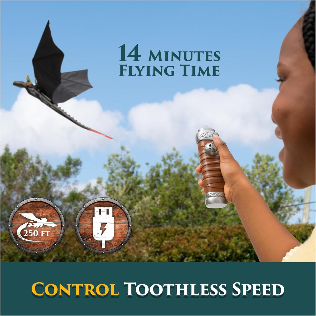 DreamWorks Dragons, como Entrenar a tu Dragon, Chimuelo Volador por Control Remoto con alas Que aletean y Cola Ajustable, Juguetes de Dragones para niños a Partir de 4 años