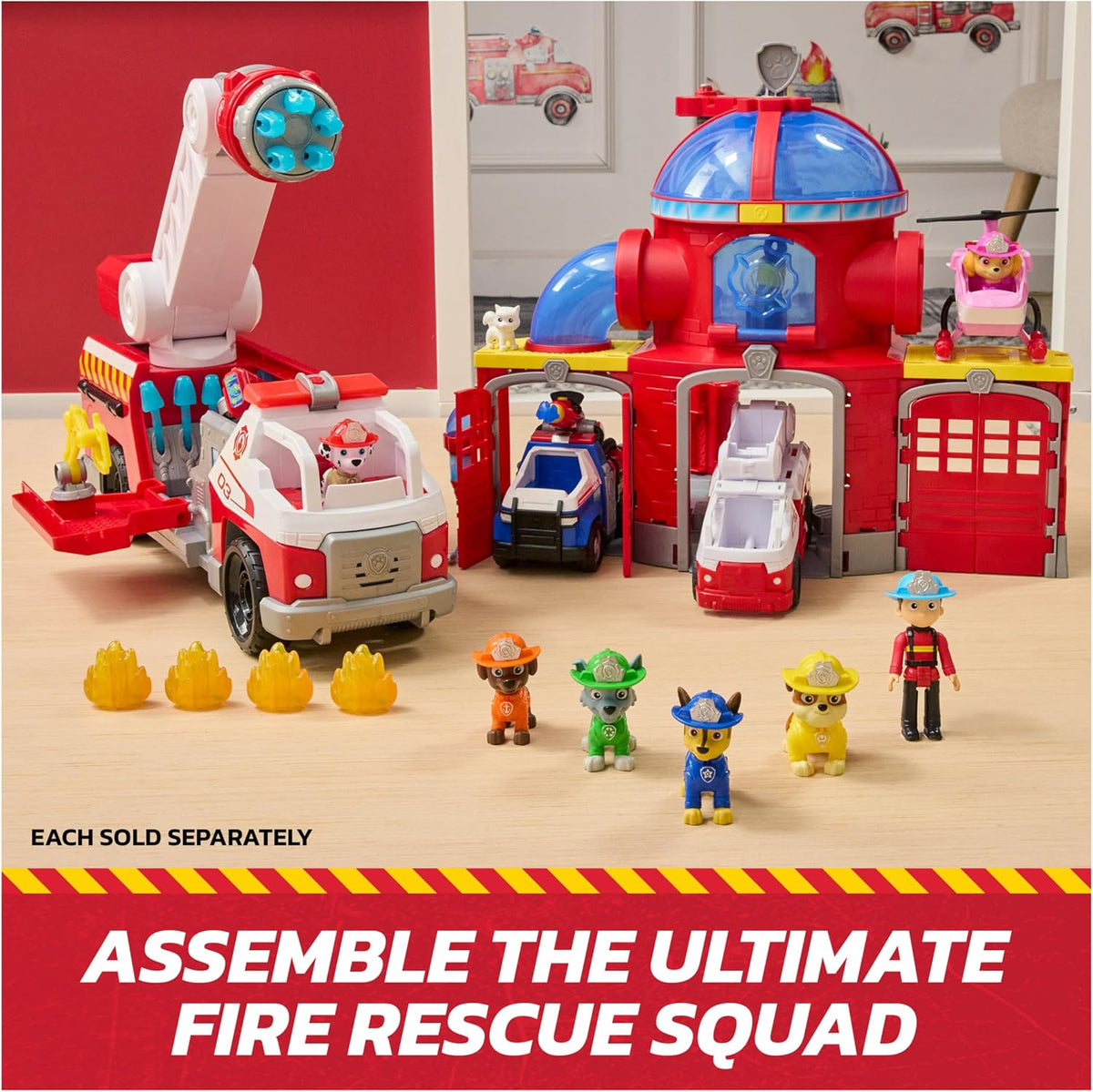 Paw Patrol Centro de Comando de Rescate - con Figura de Marshall, camión de Bomberos con Luces, Sonidos y Lanzador, Juguetes para niñas y niños Desde 3 años