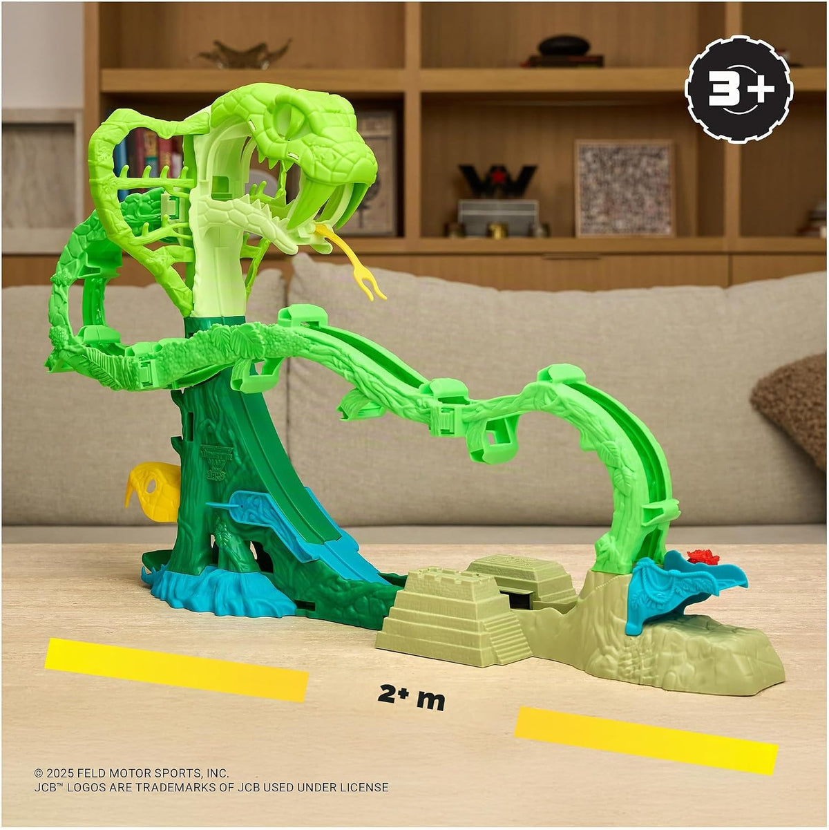 Monster Jam Mini Jams, Cobra's Crazy Escape, Set de Juego motorizado de 71,1 cm, 2 Camiones Monstruo metálicos ThunderROARus y JCB Digatron, Juguetes para niños y niñas a Partir de 3 años