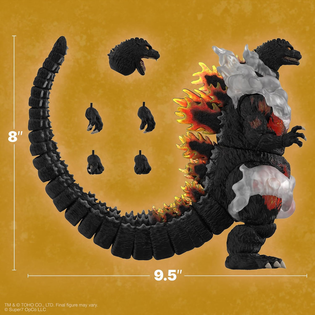 Super7 ULTIMATES! Toho HeiSei Burning Godzilla - Figura de acción Toho Godzilla de 8 Pulgadas con Accesorios - Coleccionables de películas clásicas y Juguetes Retro