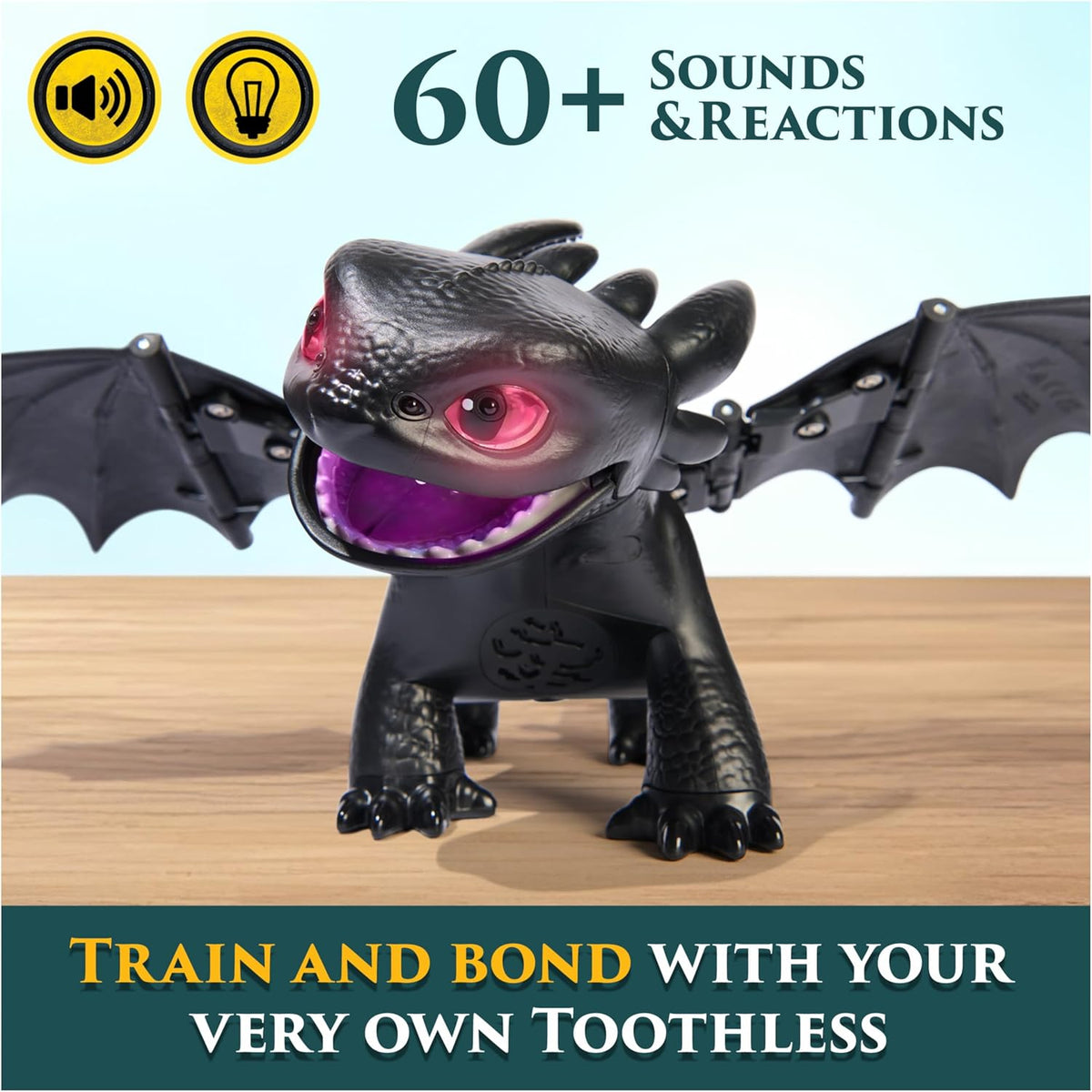 DreamWorks Dragones, Cómo Entrenar a Tu Dragón, Chimuelo Interactivo para Domar y Entrenar, Juguete de Dragón con 60 Sonidos y Reacciones, Juguetes para Niños y Niñas de 4 años en adelante.