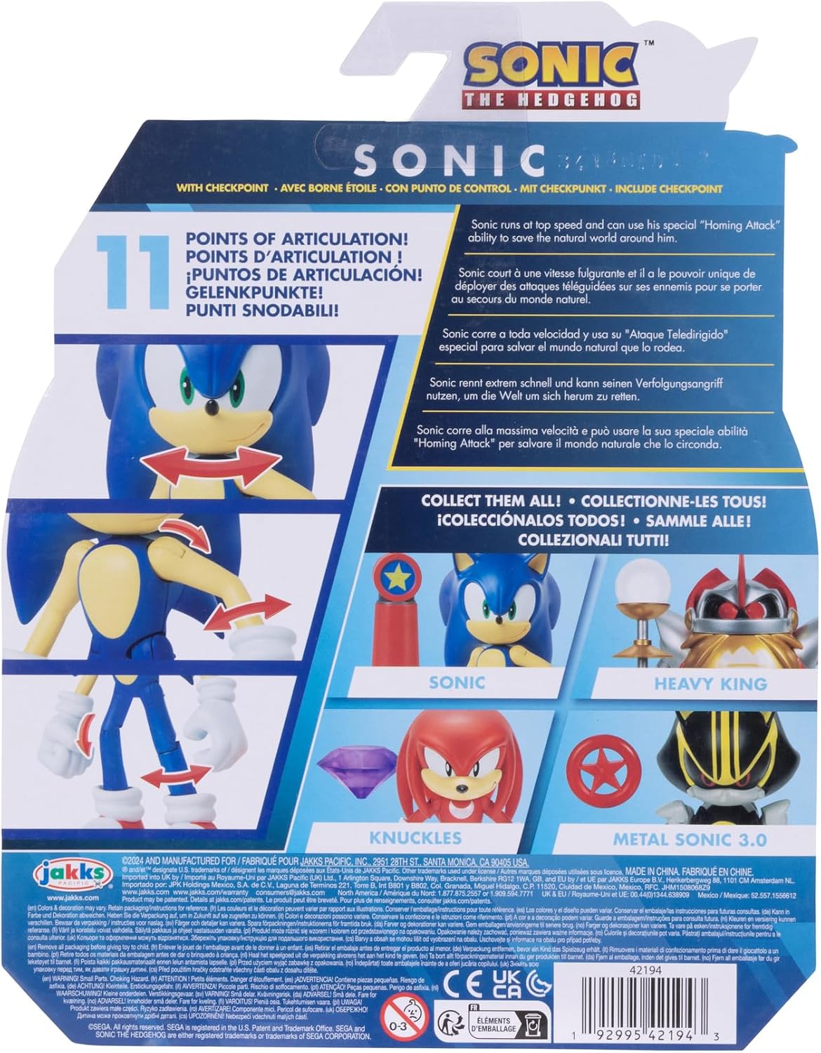 Sonic The Hedgehog JAKKS Pacific - Sega Figura Modern Sonic de 4″ con Blue Checkpoint – Articulada, Oficial y Coleccionable para Fans Desde 3+ Años
