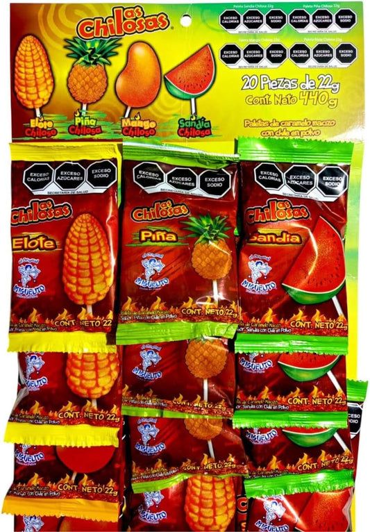 Miguelito Tira Chilosas - Elote, Piña, Mango y Sandía, 20 piezas