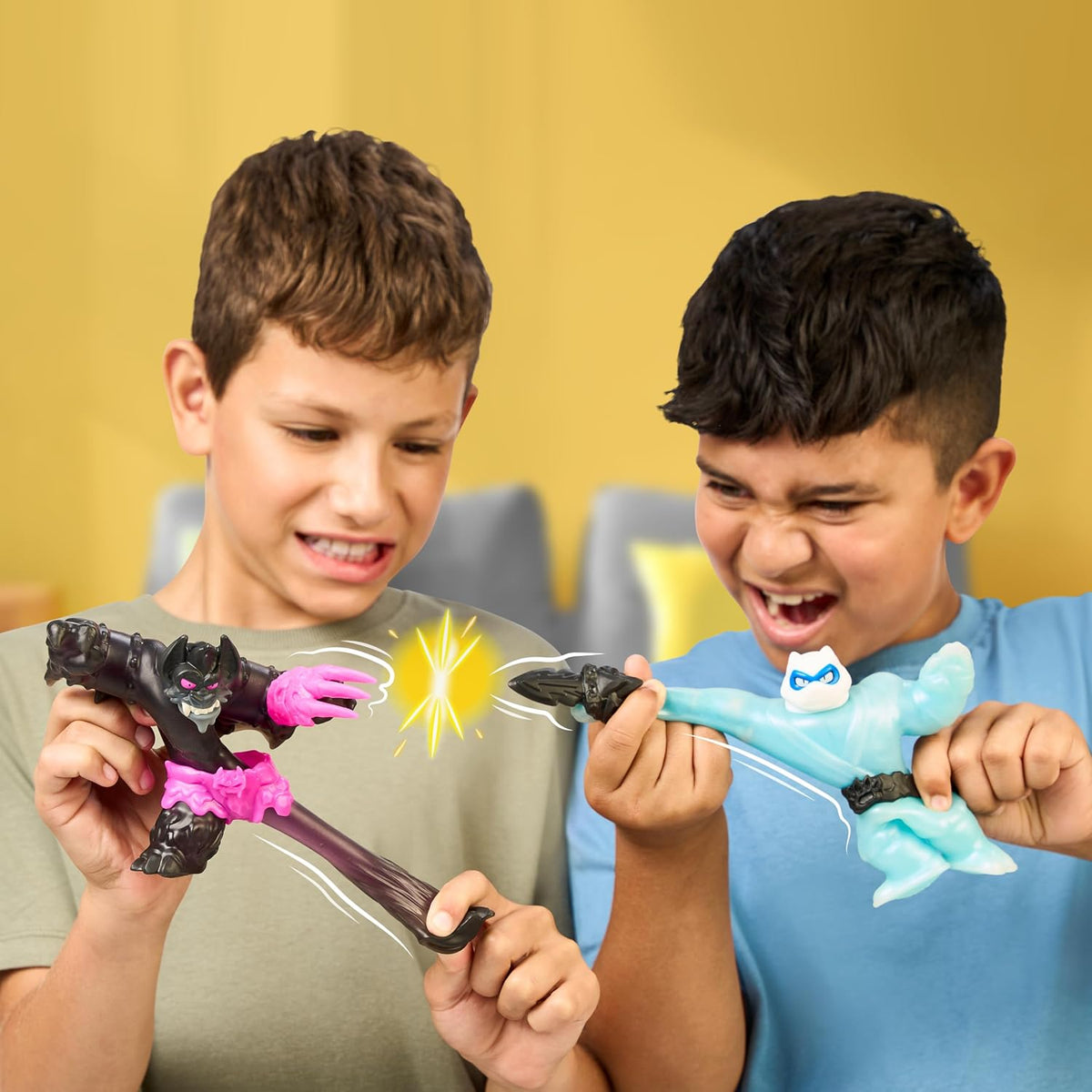 Heroes of Goo Jit Zu Goojitzu - Meteor Madness Pantaroo vs Sludgewing - Pack de 2 Figuras Elásticas con Accesorios - Muñecos Estirables para Niños - Ideal para Regalo