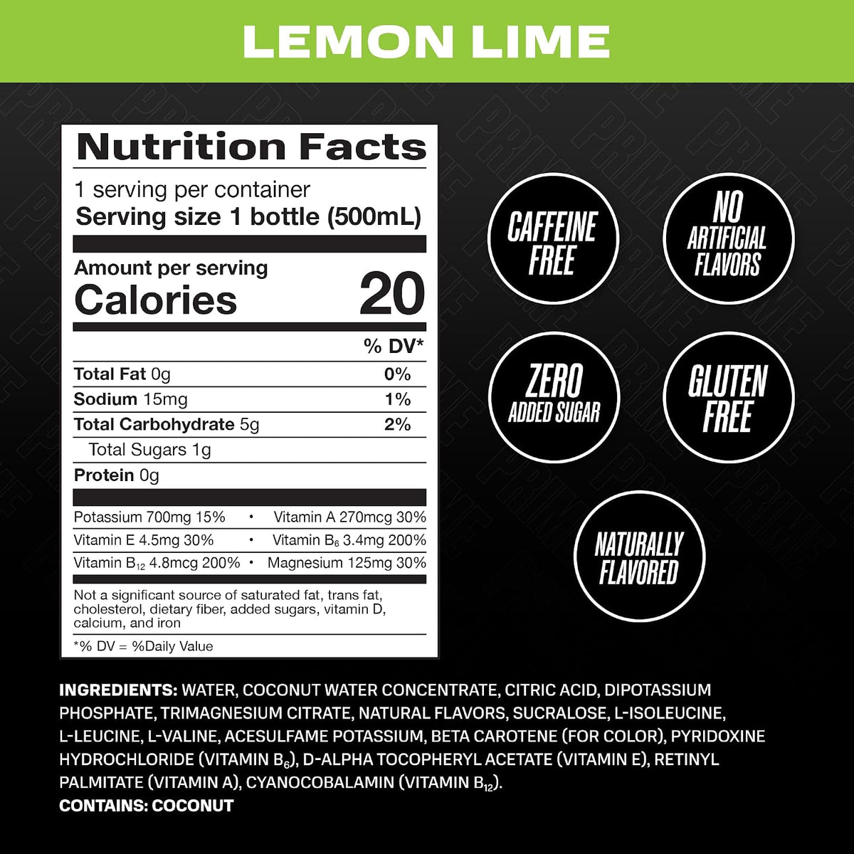PRIME HYDRATION Prime Hidratación con mezcla BCAA para recuperación muscular Lima Limón (12 bebidas, 16 onzas líquidas. cada uno)