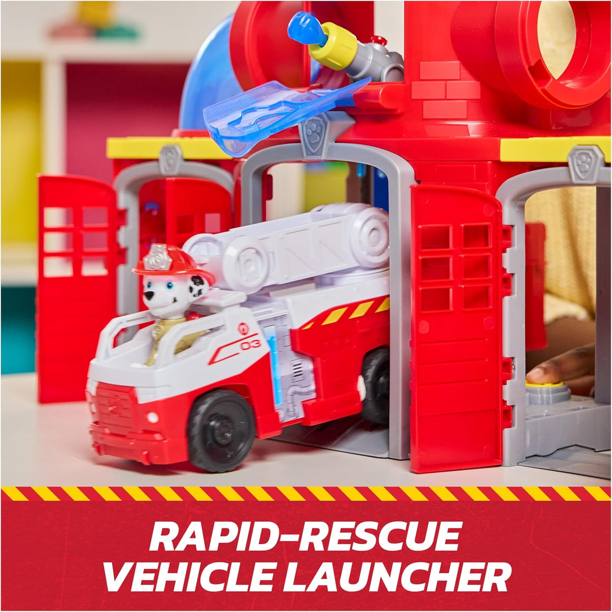 Paw Patrol Centro de Comando de Rescate - con Figura de Marshall, camión de Bomberos con Luces, Sonidos y Lanzador, Juguetes para niñas y niños Desde 3 años