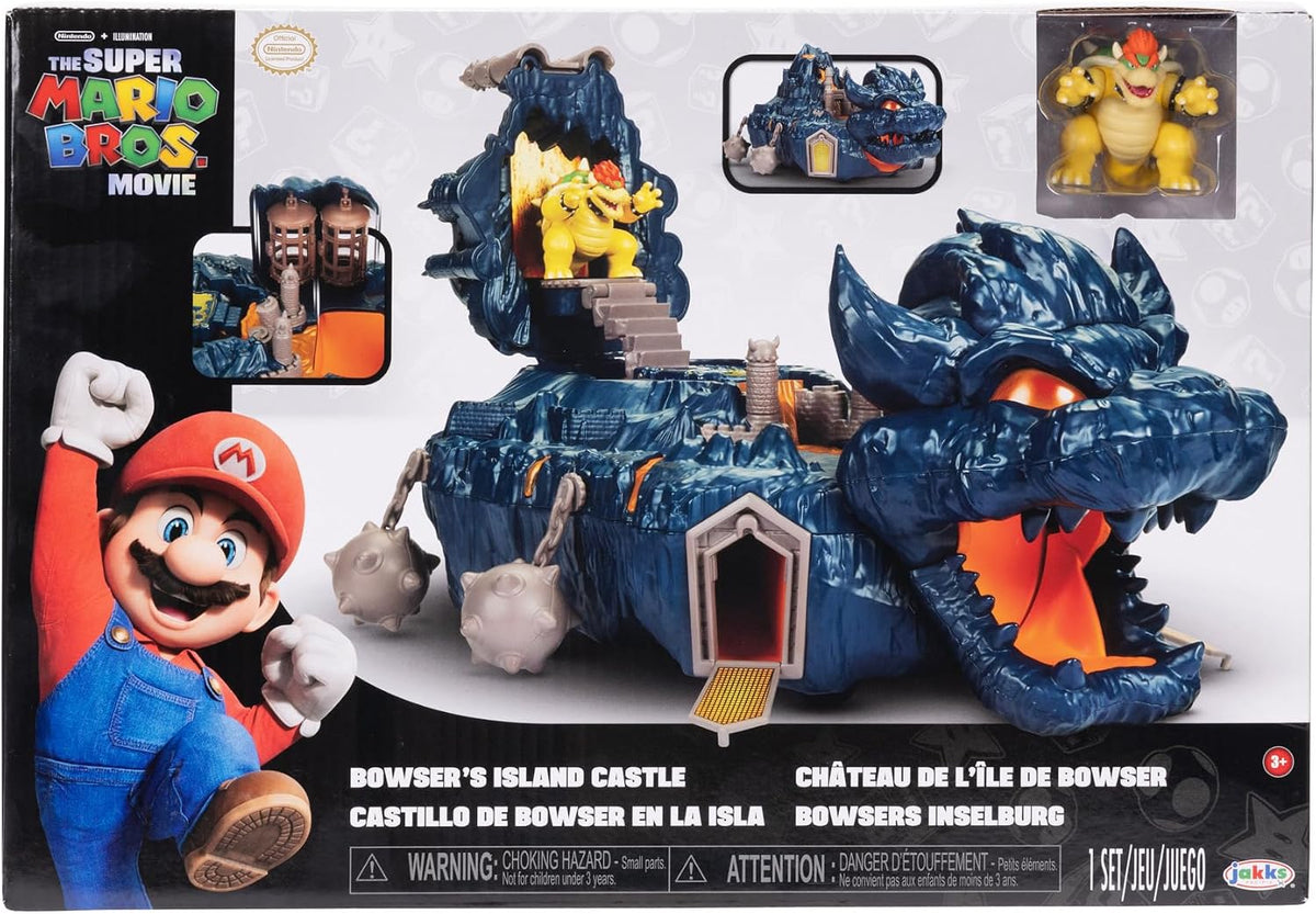 Jakks Pacific – Super Mario Bros La Película – Mini Set de Juego – Castillo de Bowser en la Isla – Incluye a Bowser de 1.25 Pulgadas - Piezas Interactivas - Licencia Oficial
