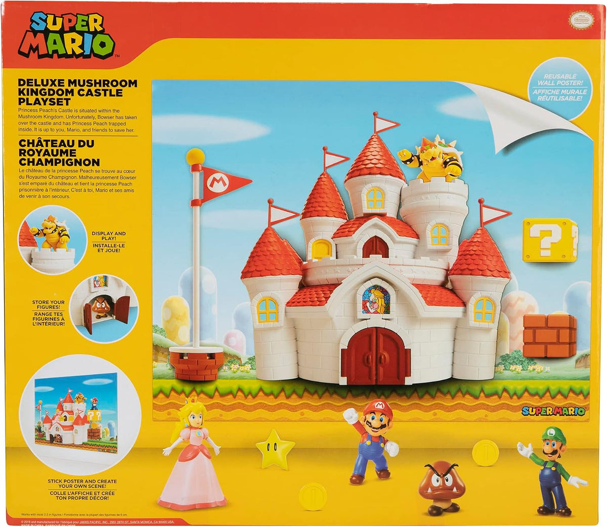 Nintendo Super Mario Deluxe Mushroom Kingdom Castle Playset with 5 2.5" Articulated Action Figures & 4 Accessories (Includes Mario, Luigi, Princess Peach, Bowser)