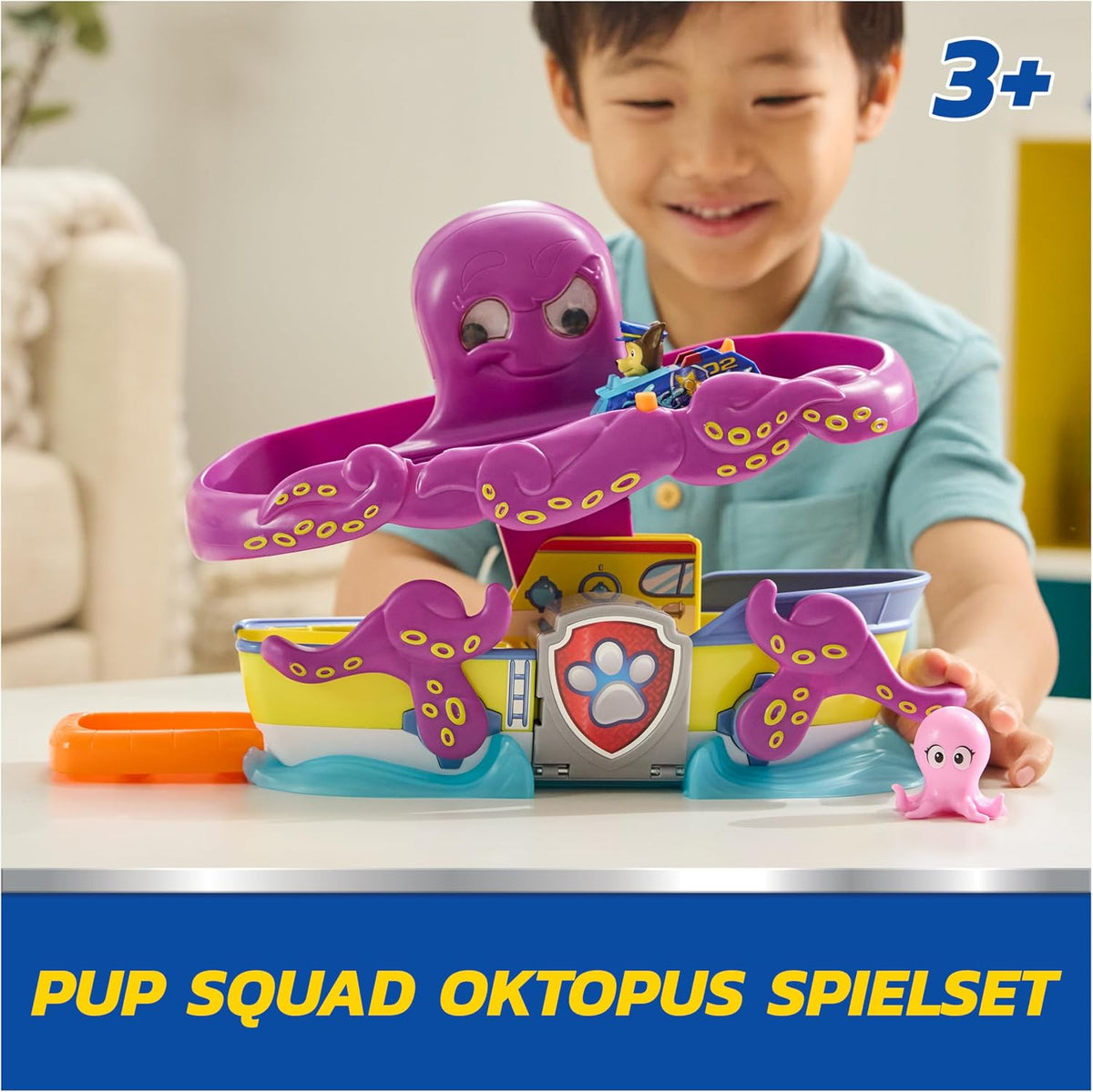 Paw Patrol La Patrulla Canina, Pup Squad Octopus Rescue, Set de Juego con Coche de Chase de 6,3 cm y Figura de Pulpo bebé, Juguetes de imitación para niños y niñas a Partir de 3 años