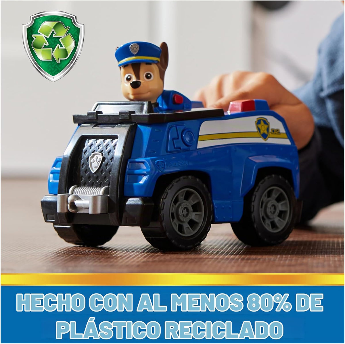 Paw Patrol, Chase's Patrol Cruiser, Coche de Juguete con Figura de acción Coleccionable, Juguetes para niños de Mente sostenible para niños y niñas a Partir de 3 años