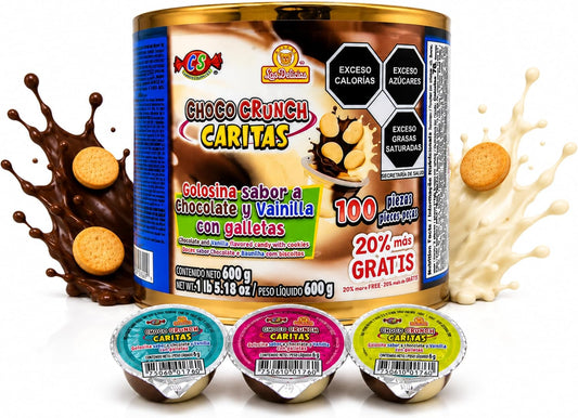 Las Delicias Choco Crunch Caritas, Golosina Sabor a Chocolate, 100 Piezas