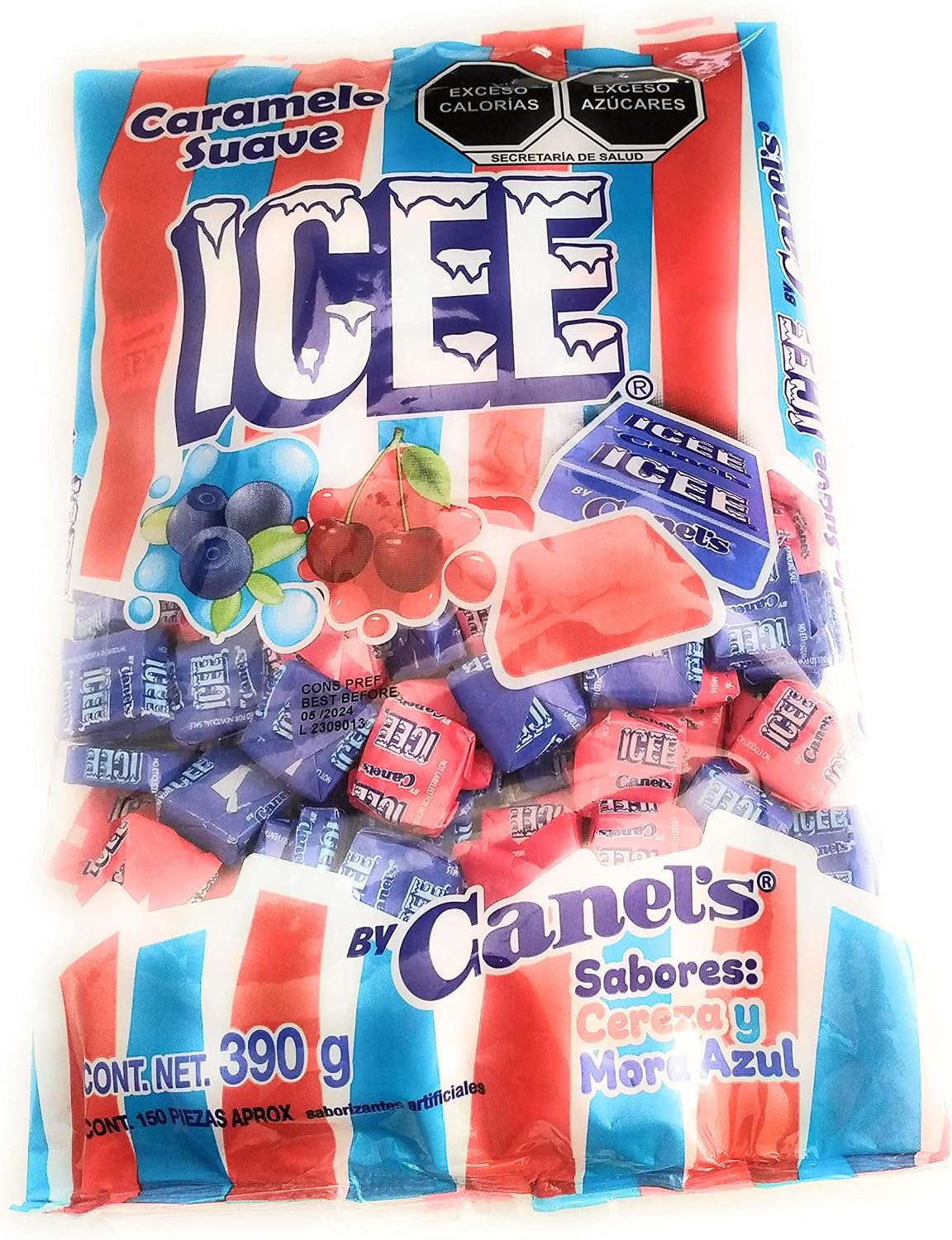 Arikon Mpq Icee by Canels Bolsa de Caramelos Suaves, Sabores Cereza & Mora Azul. Grande 390 Gr., ARIKON, SUGAR_CANDY, Canels