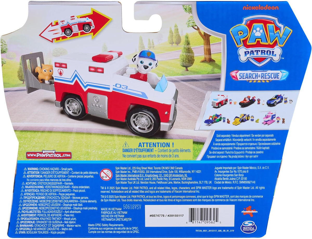 Paw Patrol: Search & Rescue, vehículo de Rescate de Marshall con 2 Figuras, camión de Juguete con función de propulsión, Juguetes para niños y niñas a Partir de 3 años