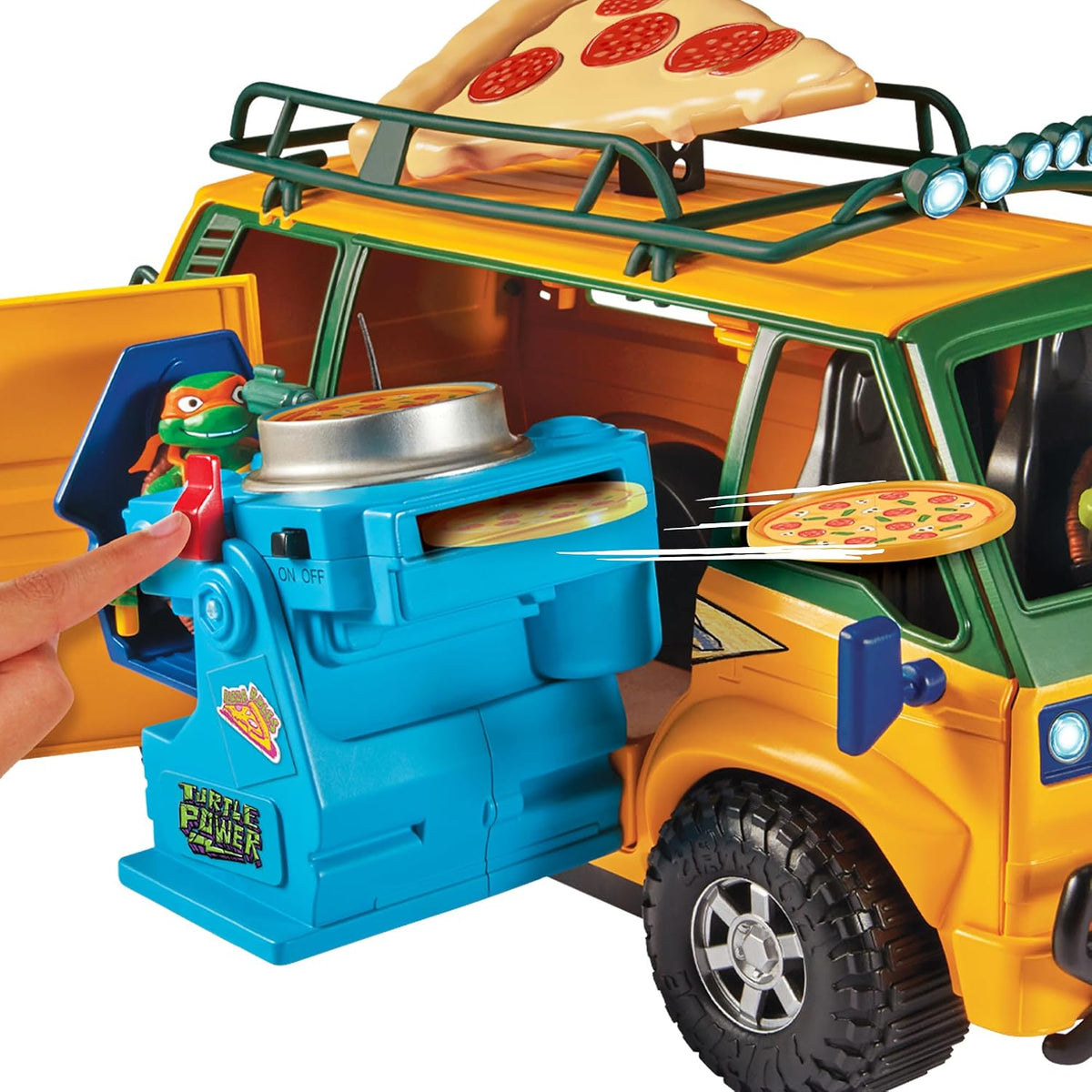 Tortugas Ninja TMNT - Van de Pizza con Lanzador - Vehículo de Acción Mutant Mayhem - Incluye Discos de Pizza - Ideal para Juego y Regalo