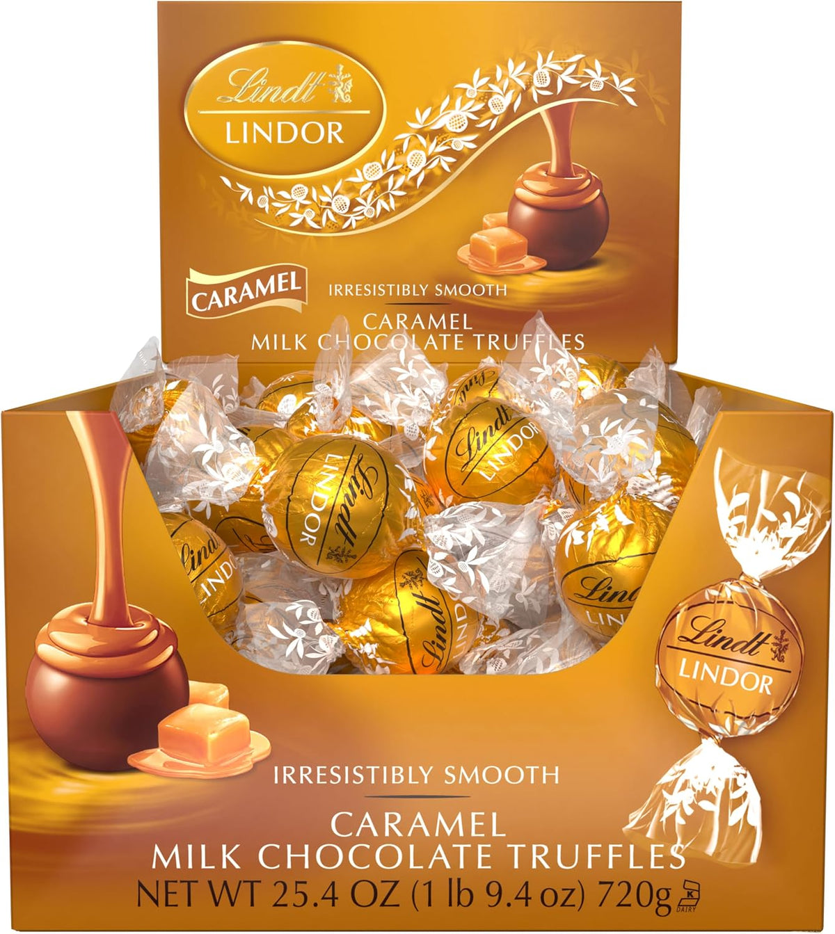 Lindt LINDOR Caramelo trufas de chocolate de leche 60 Cuadro número
