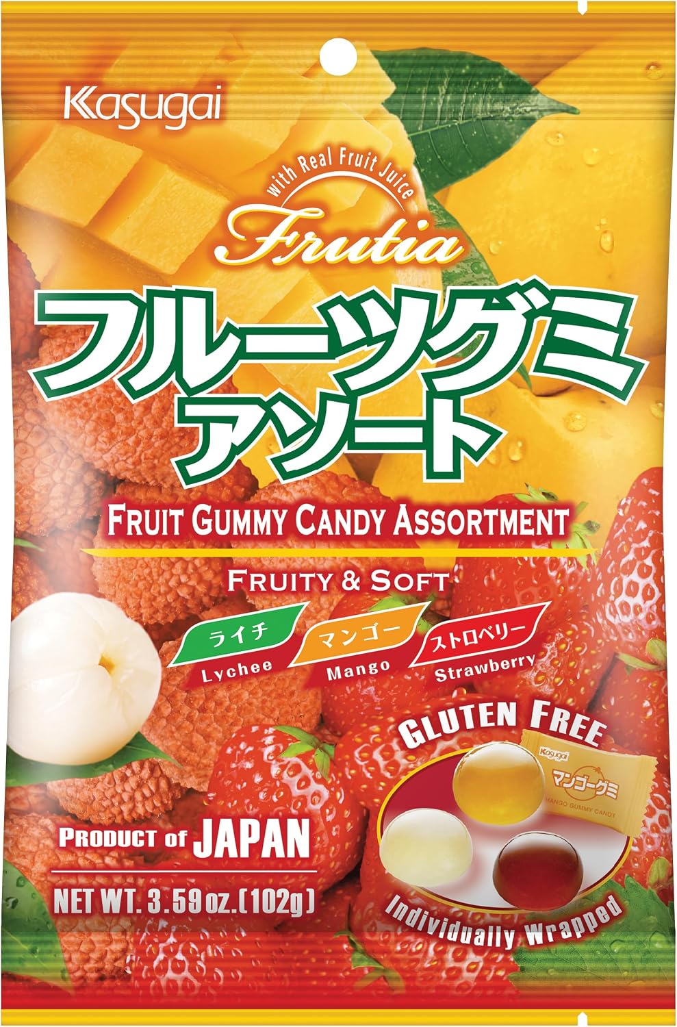 Kasugai Fruits Mix Gummy Candy (Gomitas sabor Fresa, Uva Verde y Morada