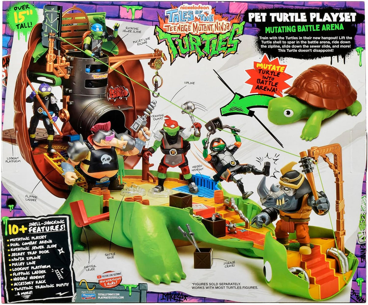 TMNT - Bandai Namco - Set de Juego - Tortugas Ninja, Playset Tortuga Transformable Refugio Secreto - con Accesorios, Zonas de Batalla y áreas interactivas para Figuras de acción