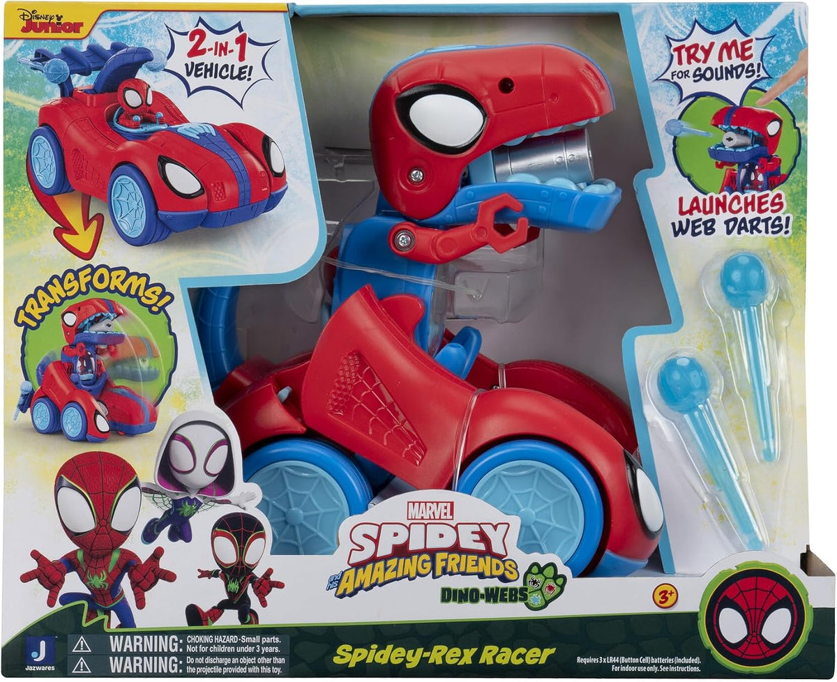 Marvel Spidey and His Amazing Friends Spidey-Rex Racer - Vehículo de 8 Pulgadas con Sonidos Que se transforma de vehículo en Dinosaurio