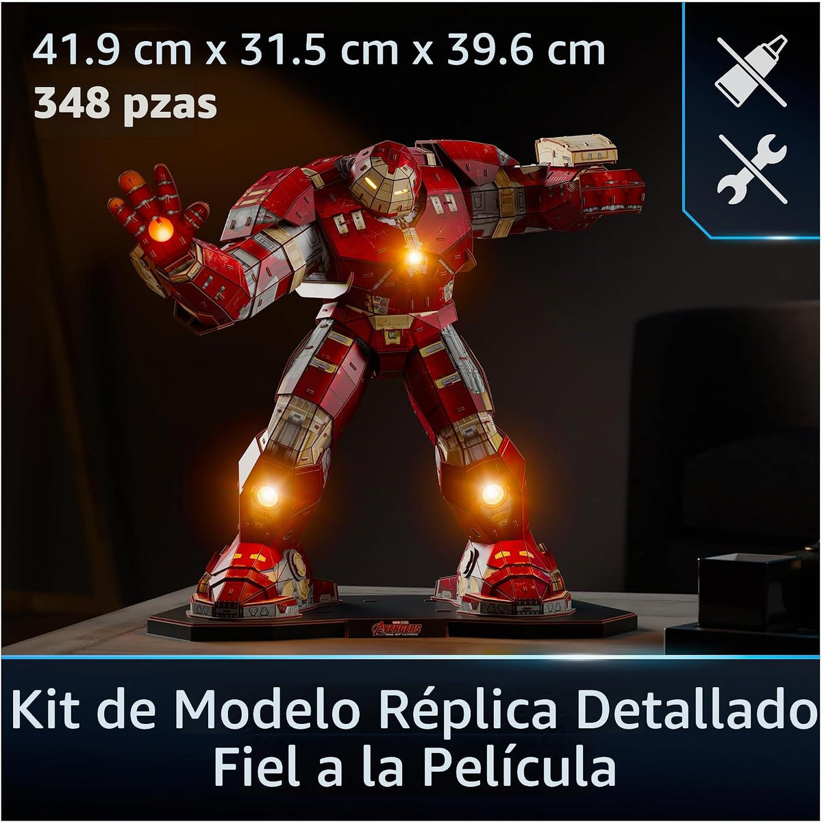 4D Build, Rompecabezas en 3D de Hulkbuster de Marvel con Luces LED y Soporte, Serie Innovation, 348 Piezas, decoración de Escritorio, Rompecabezas 3D para Adultos y niños a Partir de 12 años