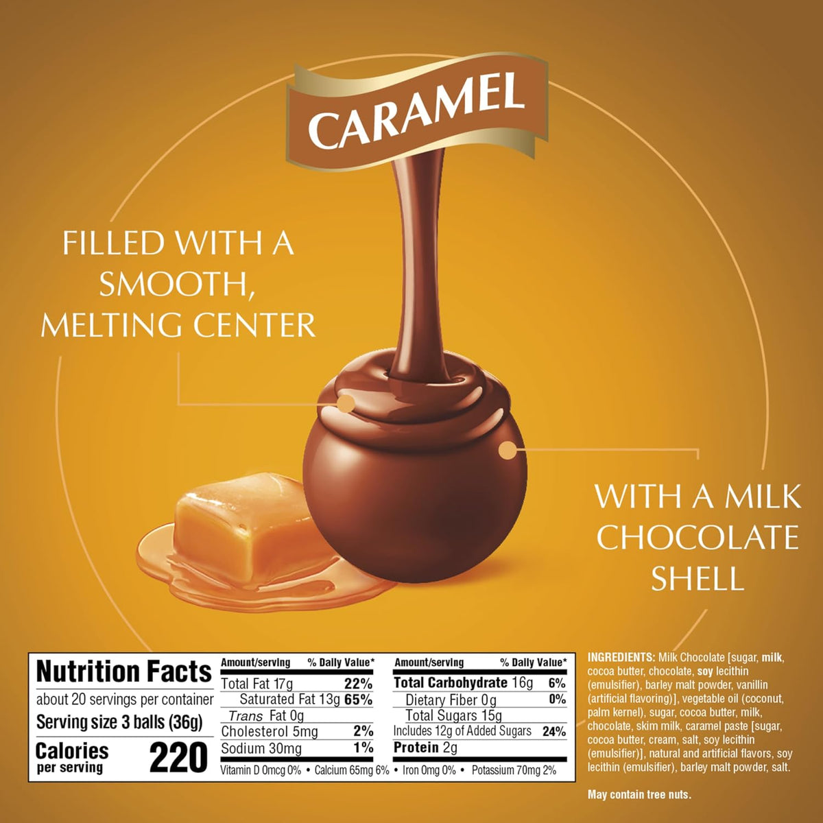 Lindt LINDOR Caramelo trufas de chocolate de leche 60 Cuadro número