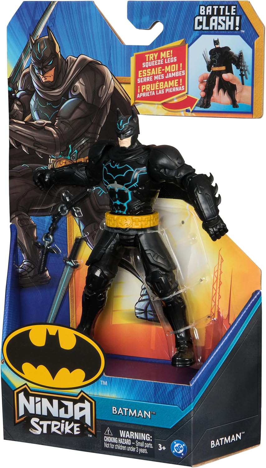 BATMAN DC Comics, Battle Clash, Figura de acción Ninja Strike de 15 cm con 2 Accesorios Ninja, Juguetes de superhéroes para niños y niñas a Partir de 3 años