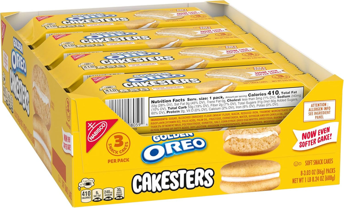 Oreo Pastelitos Suaves Golden Cakesters, 8 Paquetes De 85 G