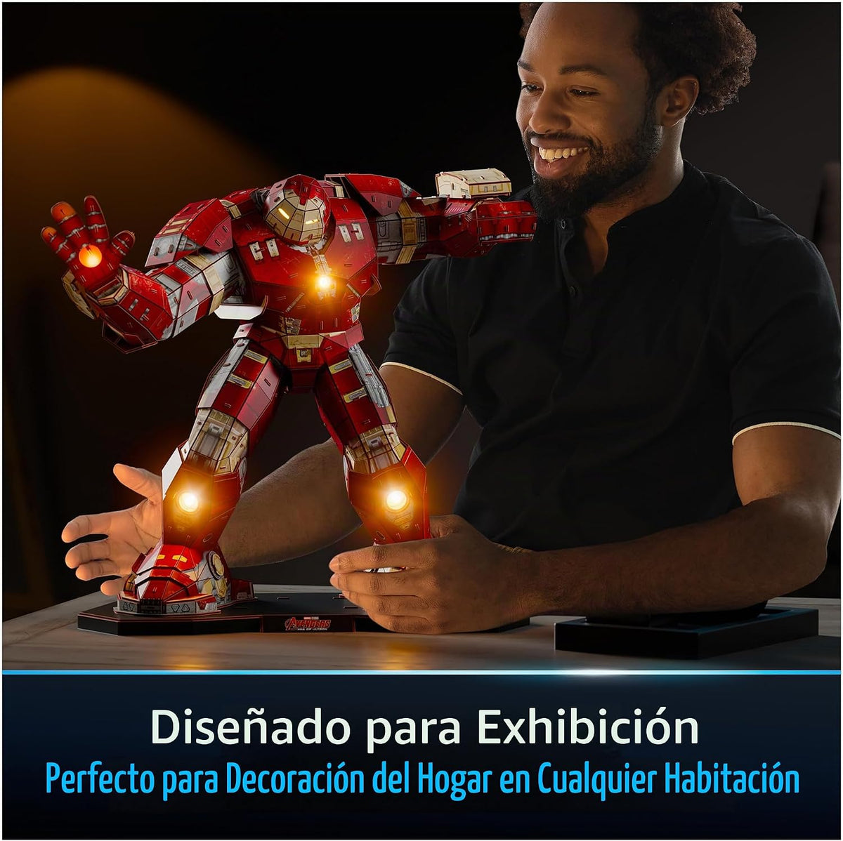 4D Build, Rompecabezas en 3D de Hulkbuster de Marvel con Luces LED y Soporte, Serie Innovation, 348 Piezas, decoración de Escritorio, Rompecabezas 3D para Adultos y niños a Partir de 12 años