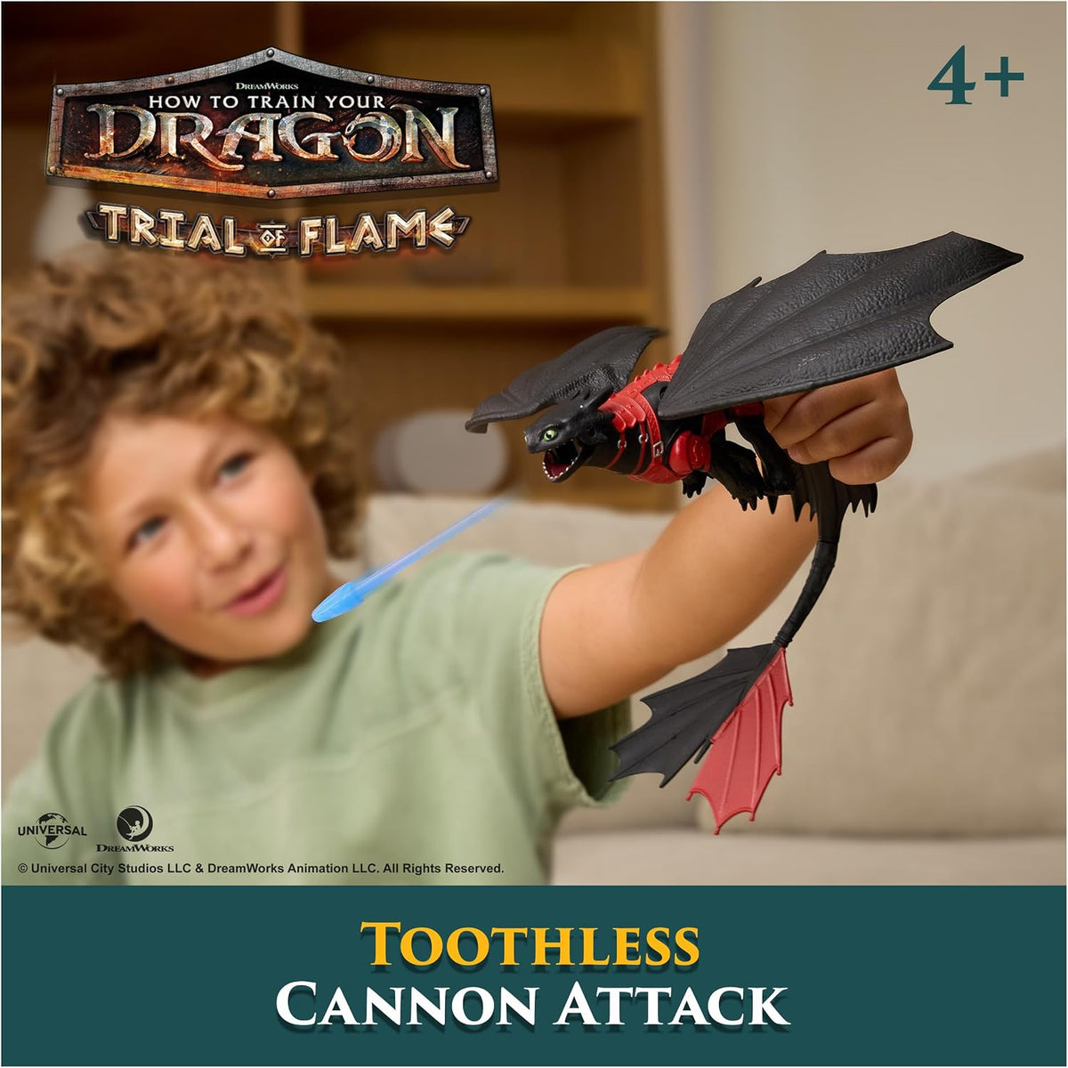 DreamWorks Dragons, Prueba de Fuego, Blazing Battles Toothless Cannon Blast Playset, Playset de Figura de dragón con 3 Figuras de Vikingo de cartón para Mayores de 4 años