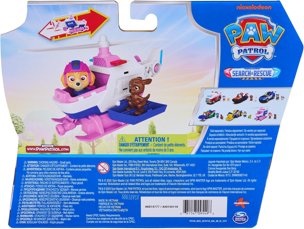 Paw Patrol: Search & Rescue, helicóptero de Rescate de Skye con 2 Figuras, helicóptero de Juguete heroico con función de propulsión, Juguetes para niños y niñas a Partir de 3 años