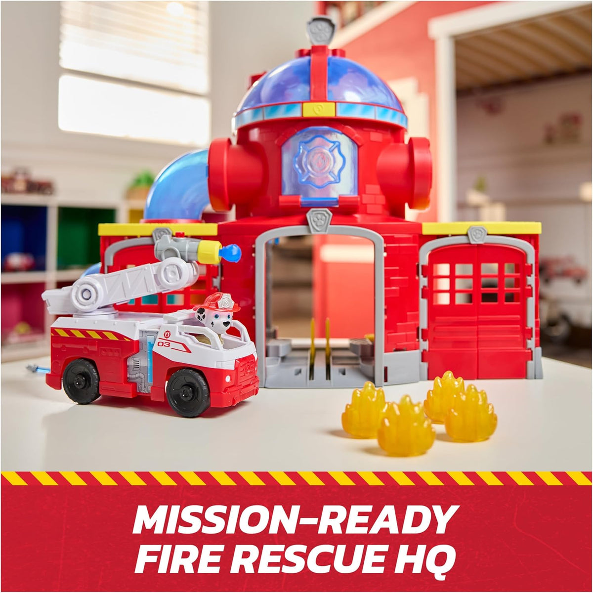 Paw Patrol Centro de Comando de Rescate - con Figura de Marshall, camión de Bomberos con Luces, Sonidos y Lanzador, Juguetes para niñas y niños Desde 3 años