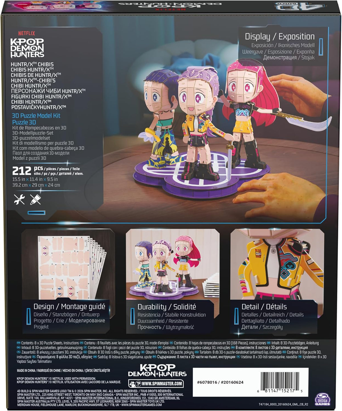 4D Build, KPOP Demon Hunters HUNTR/X Chibi 3D Puzzle, Rumi, Zoey & Mira with HUNTR/X Logo, KPOP Demon Hunters Collectible Model Kit, Desk Décor & Display Piece for Fans, 168 Pieces, for Ages 12 & Up