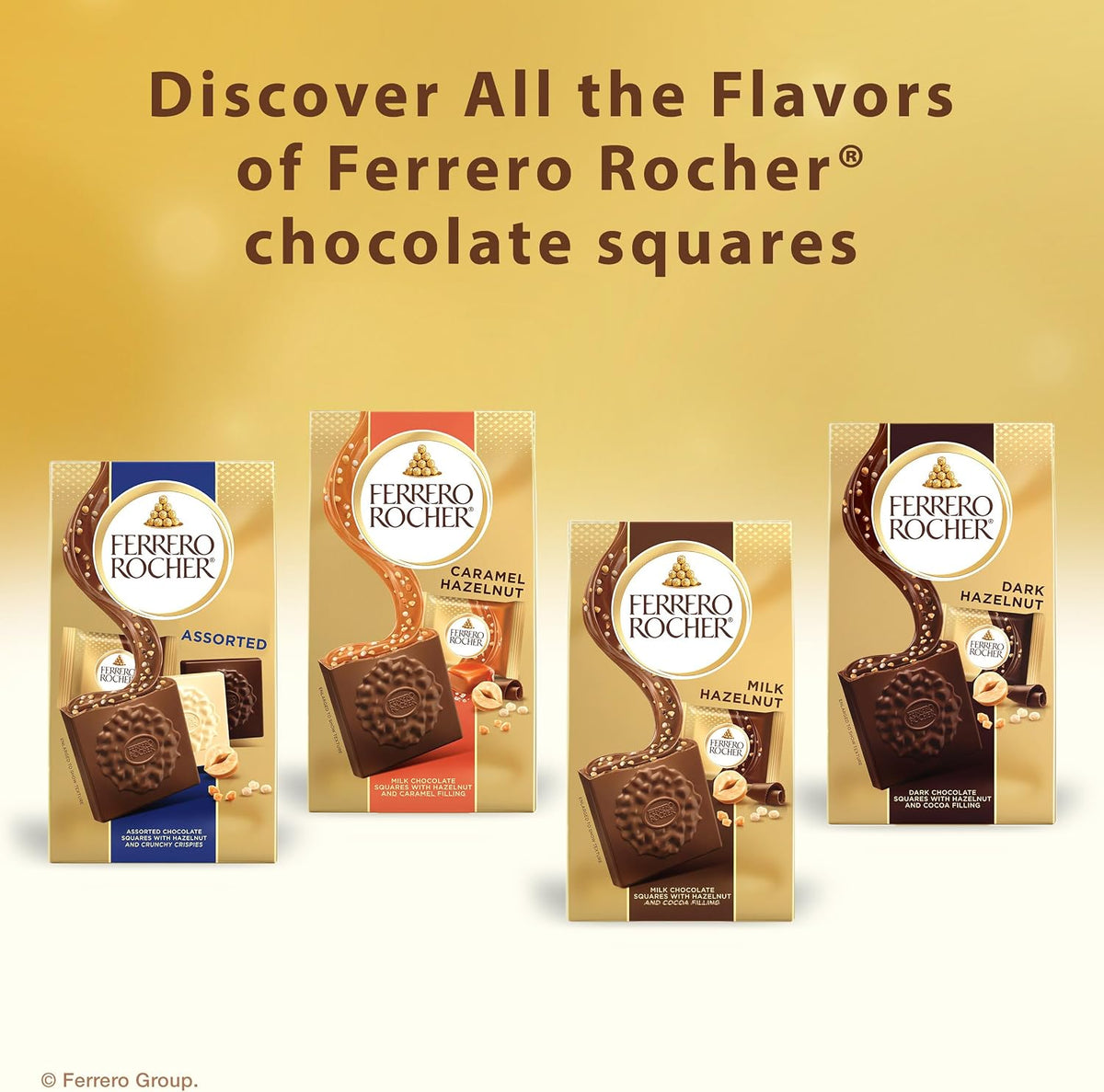 Ferrero Rocher, Cuadros de Chocolate Obscuro Rellenos de Avellana, Paquete de 10 Piezas