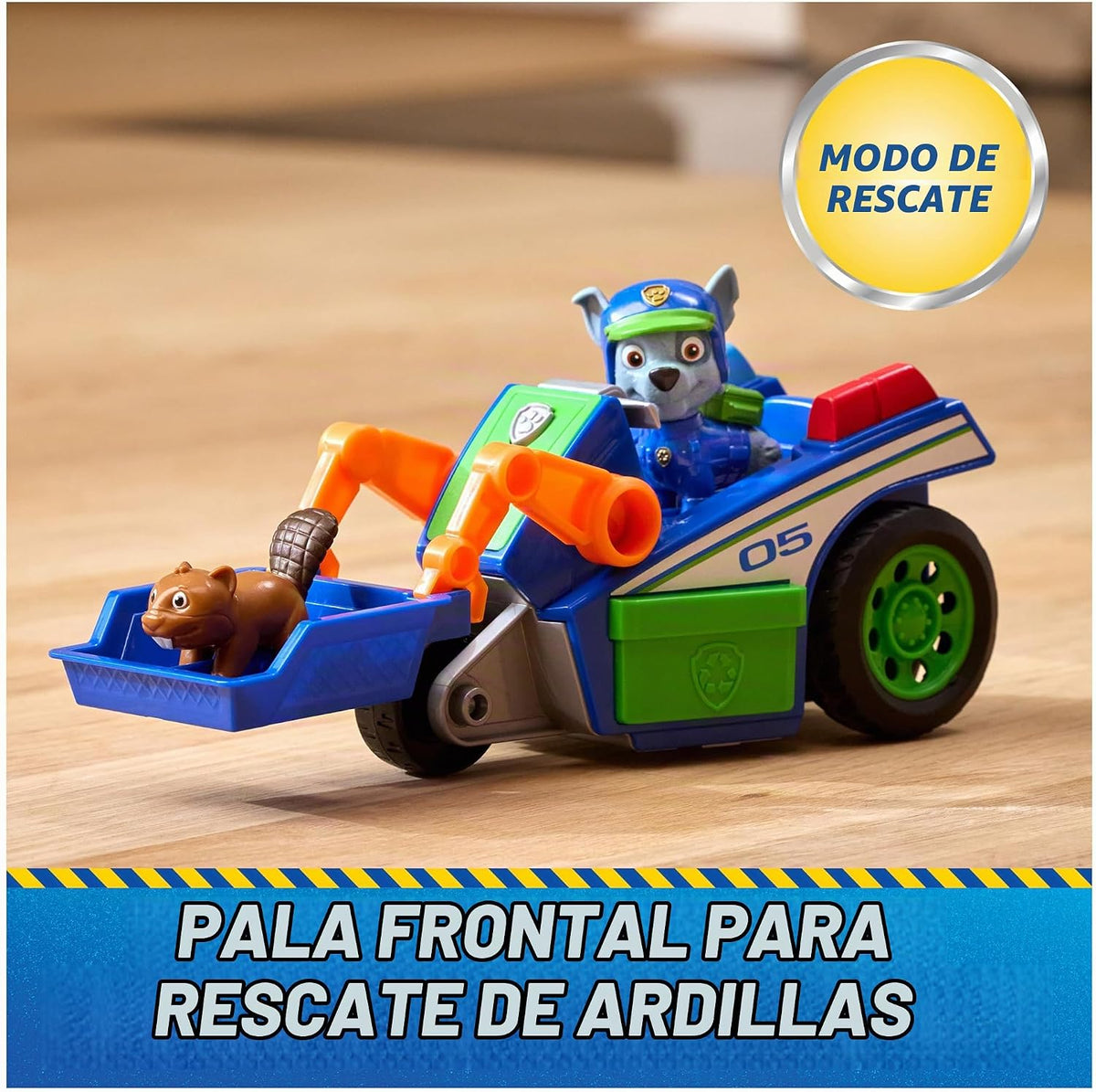 Paw Patrol: Search & Rescue, vehículo de Reciclaje y Rescate de Rocky con 2 Figuras, vehículo de Juguete con función de propulsión, Juguetes para niños y niñas a Partir de 3 años