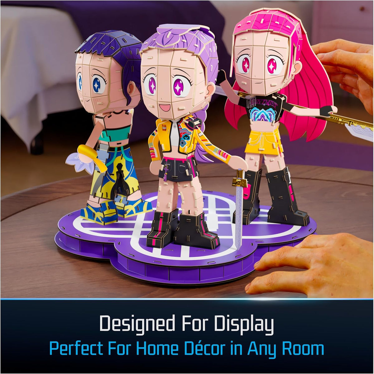 4D Build, KPOP Demon Hunters HUNTR/X Chibi 3D Puzzle, Rumi, Zoey & Mira with HUNTR/X Logo, KPOP Demon Hunters Collectible Model Kit, Desk Décor & Display Piece for Fans, 168 Pieces, for Ages 12 & Up