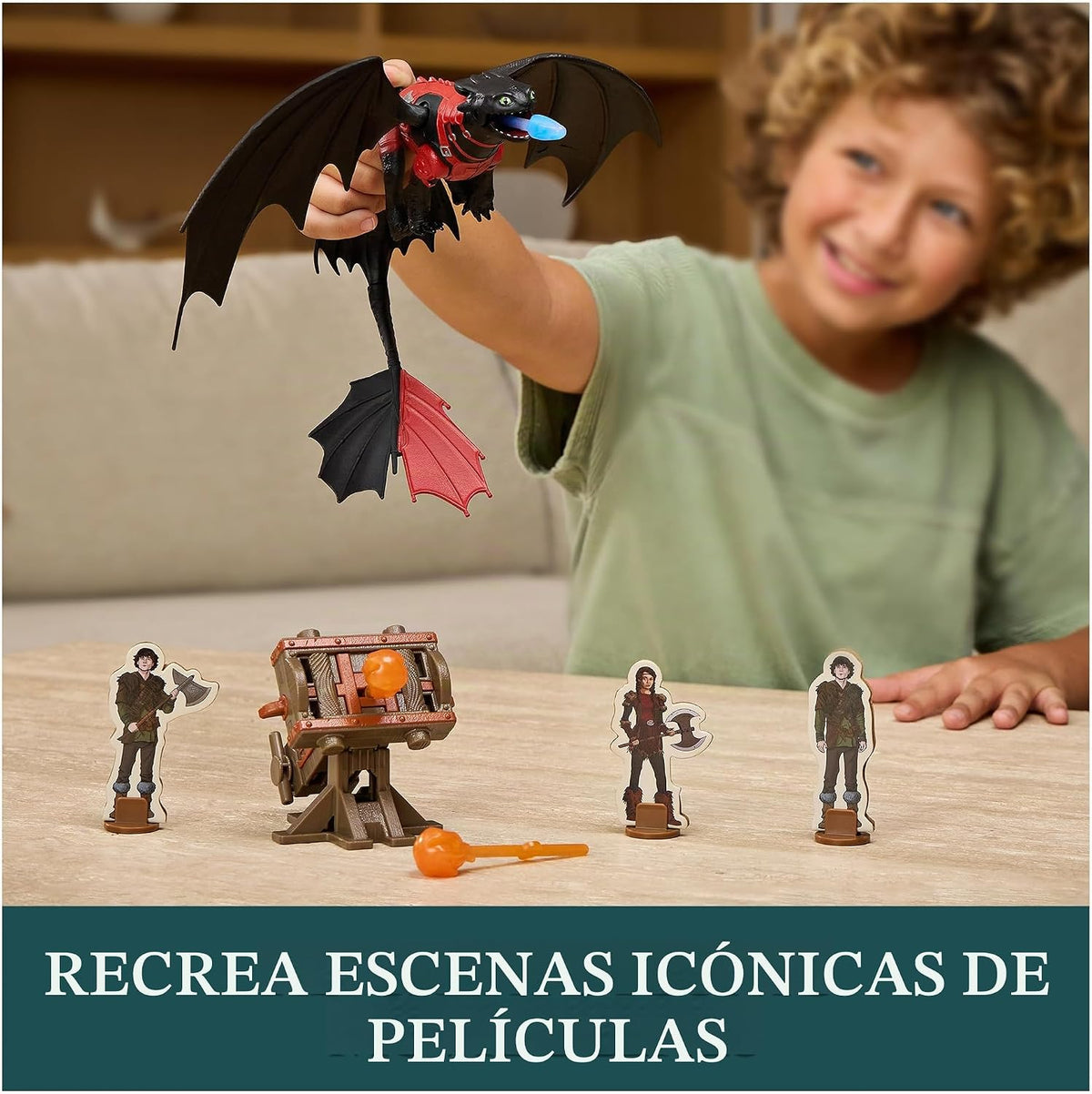 DreamWorks Dragons, Prueba de Fuego, Blazing Battles Toothless Cannon Blast Playset, Playset de Figura de dragón con 3 Figuras de Vikingo de cartón para Mayores de 4 años