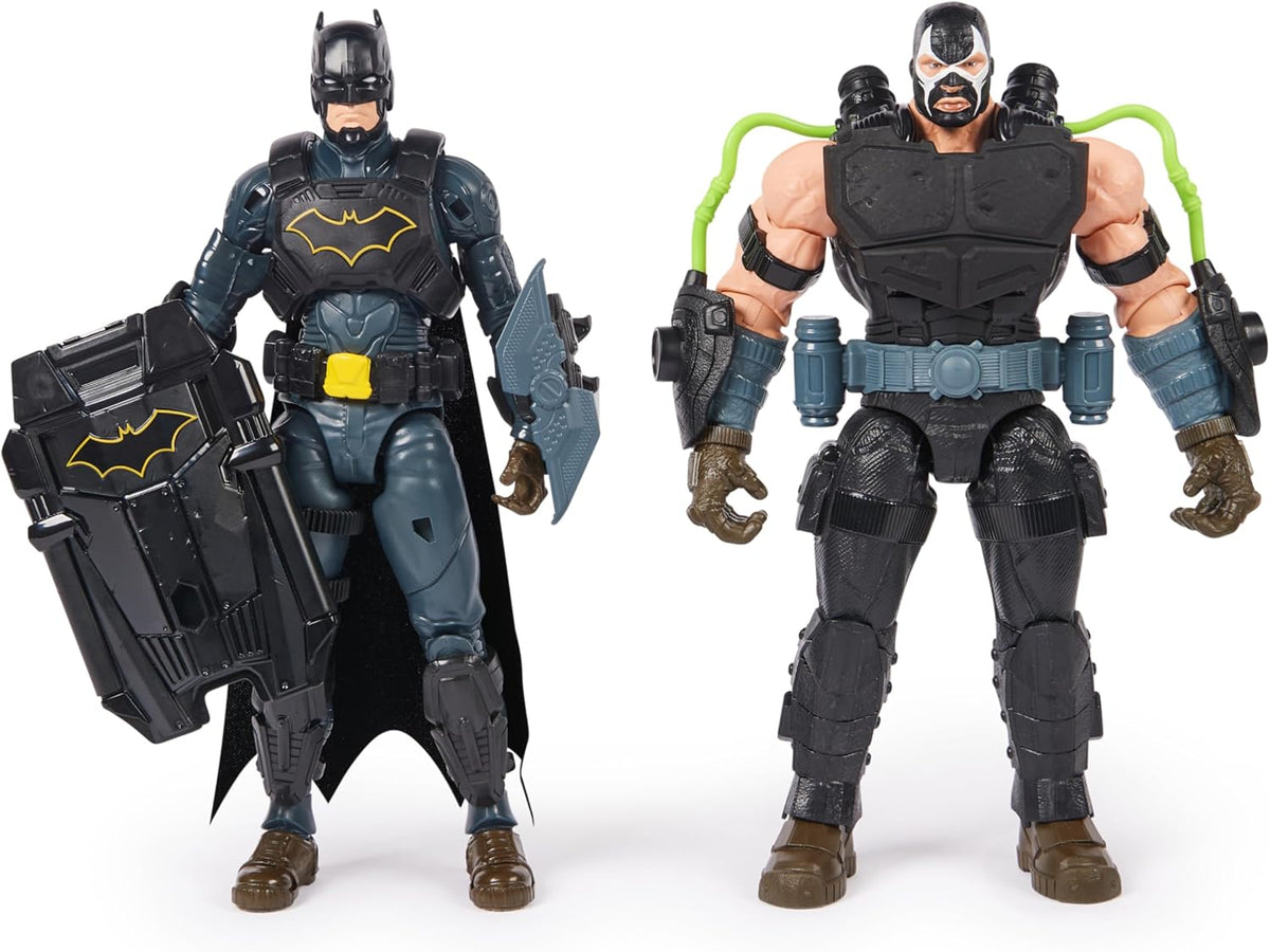 DC Comics, Pack de Batalla de Batman Adventures, Conjunto de Figuras de acción de Bane y Batman, 14 Accesorios de Armadura, Juguete de superhéroe de 30 cm para niños y niñas