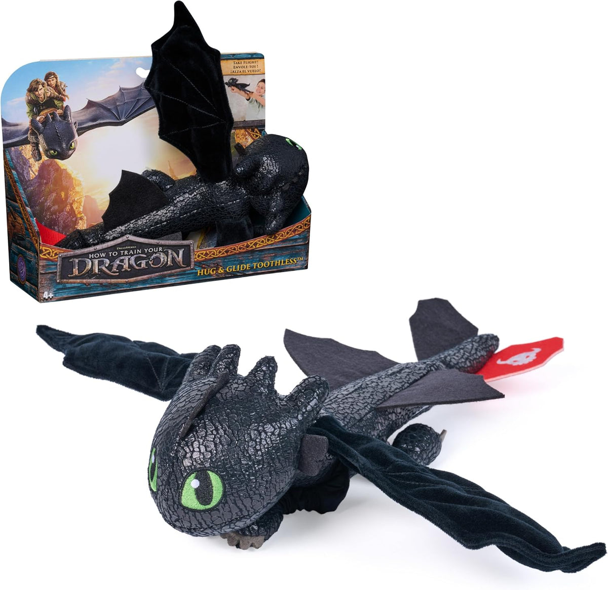 DreamWorks, Dragons, How to Train Your Dragon, Peluche Toothless: Abraza y planea, dragón de Peluche de 30,5 cm, Juguetes para niños a Partir de 4 años