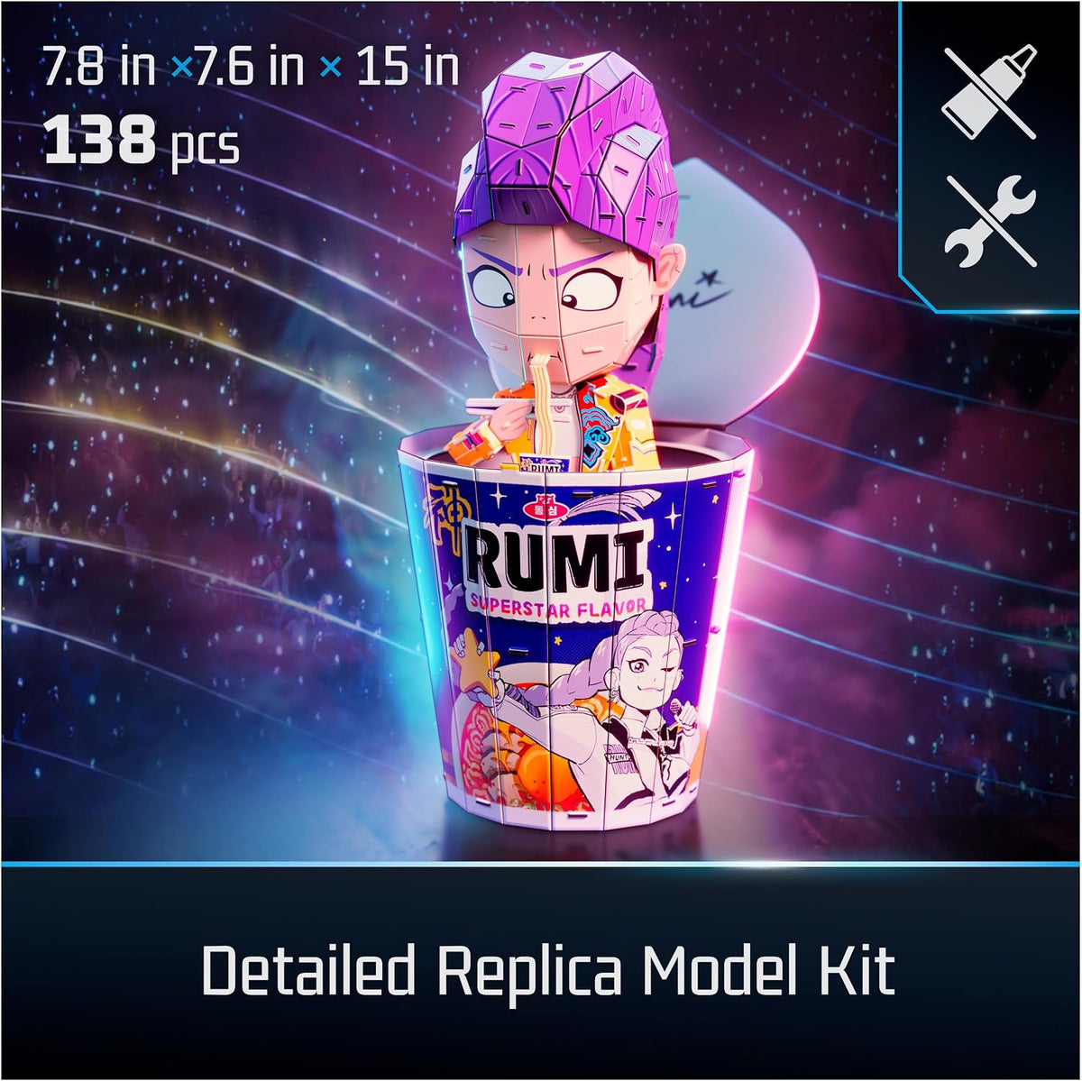 4D Build, KPOP Demon Hunters Rumi in Ramyeon Cup 3D Puzzle, Removeable Rumi Figure, KPOP Demon Hunters Collectible Model Kit, Desk Décor & Display Piece for Fans, 138 Pieces, for Ages 12 & Up
