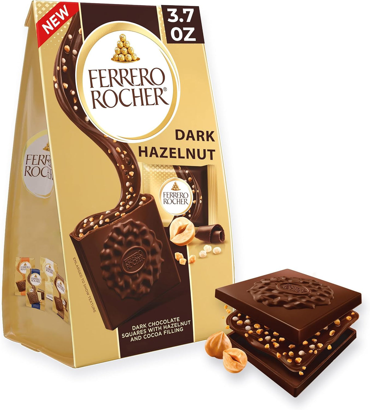 Ferrero Rocher, Cuadros de Chocolate Obscuro Rellenos de Avellana, Paquete de 10 Piezas