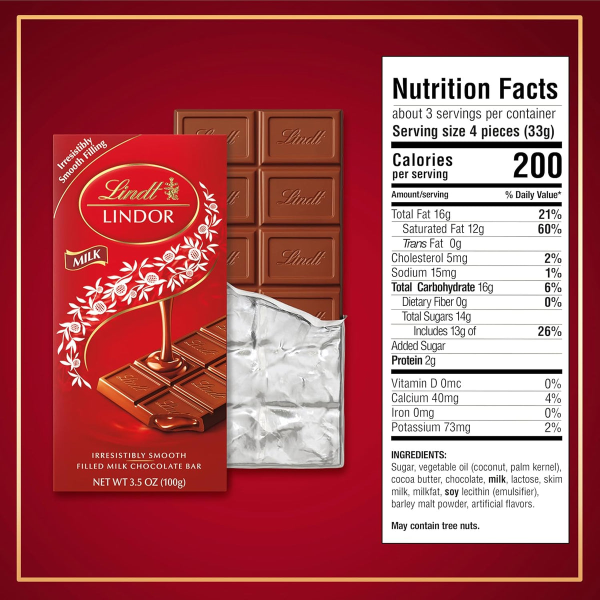 Lindt Lindor Chocolate de Leche, 12 Barras de 100 G