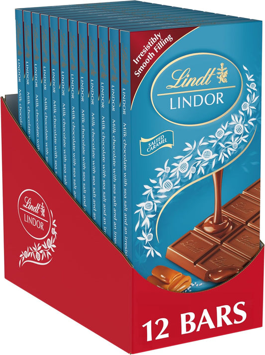 Lindt LINDOR Barra de Chocolate con Leche y Caramelo, 12 pzas