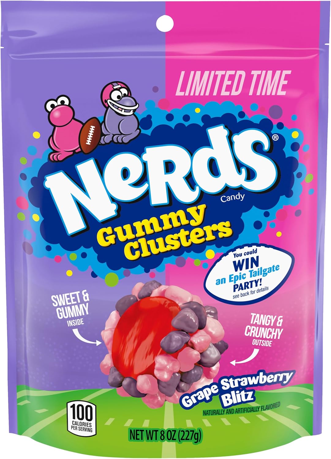 Nerds Caramelos gomosos NERDS, sabor uva y fresa, crujientes y gomosos, para el día del partido, artículos para fiestas de fútbol, 226 g