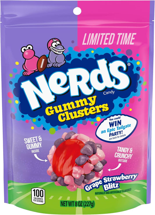 Nerds Caramelos gomosos NERDS, sabor uva y fresa, crujientes y gomosos, para el día del partido, artículos para fiestas de fútbol, 226 g