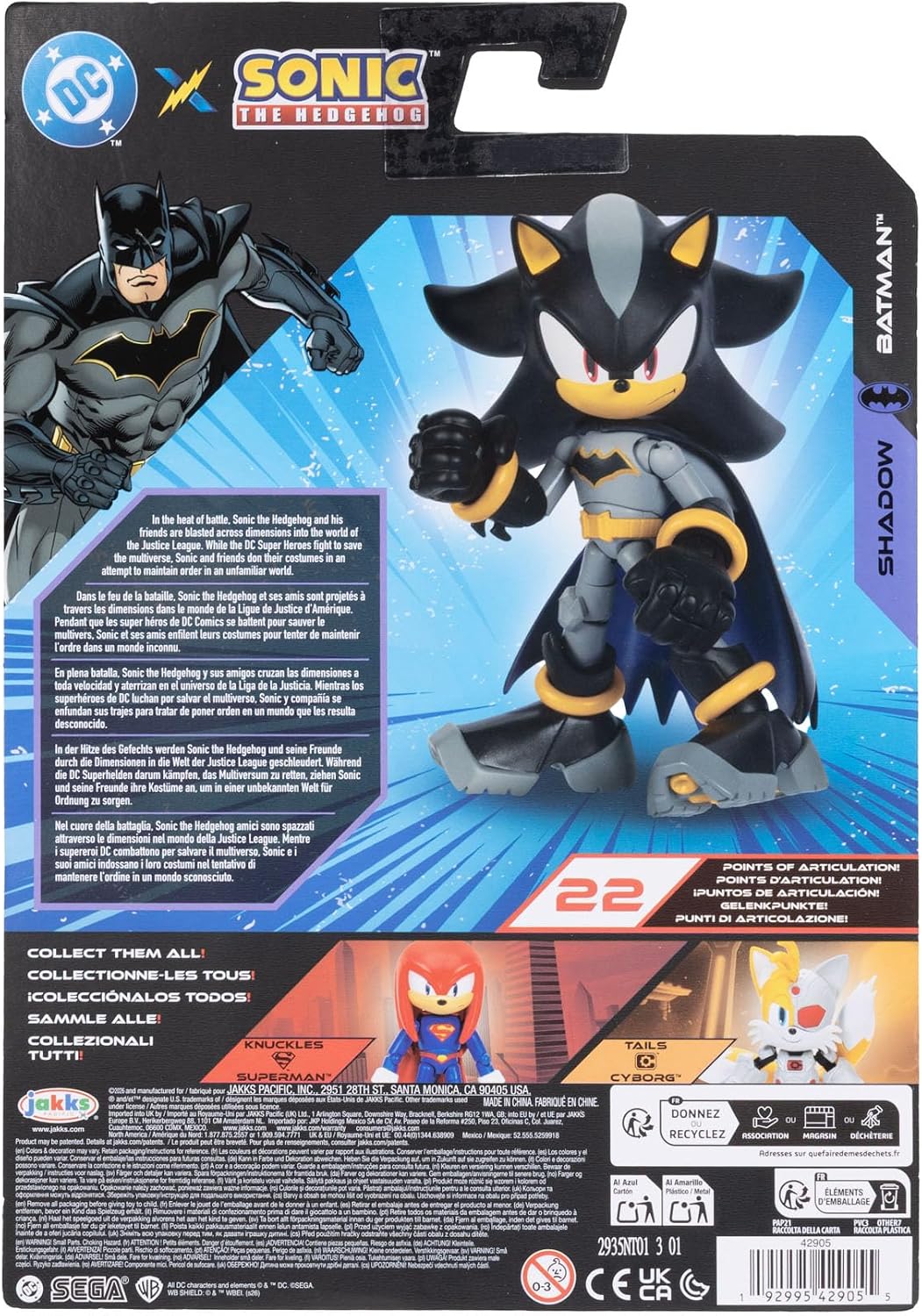 JAKKS Pacific Figura de Acción DC x Sonic The Hedgehog, Mide 5 Pulgadas, Shadow como Batman