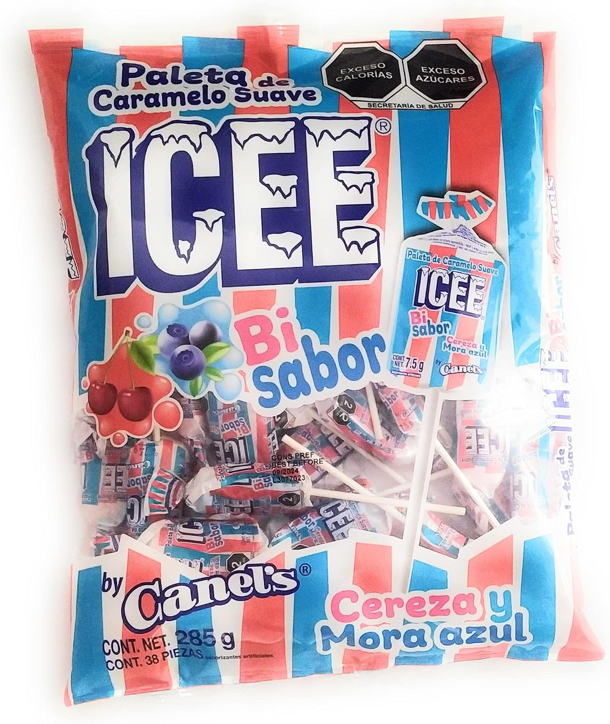 Canel´s Paletas de caramelo suave ICEE bisabor (cerezas & mora azul) by Canel´s. Bolsa de 285gr.