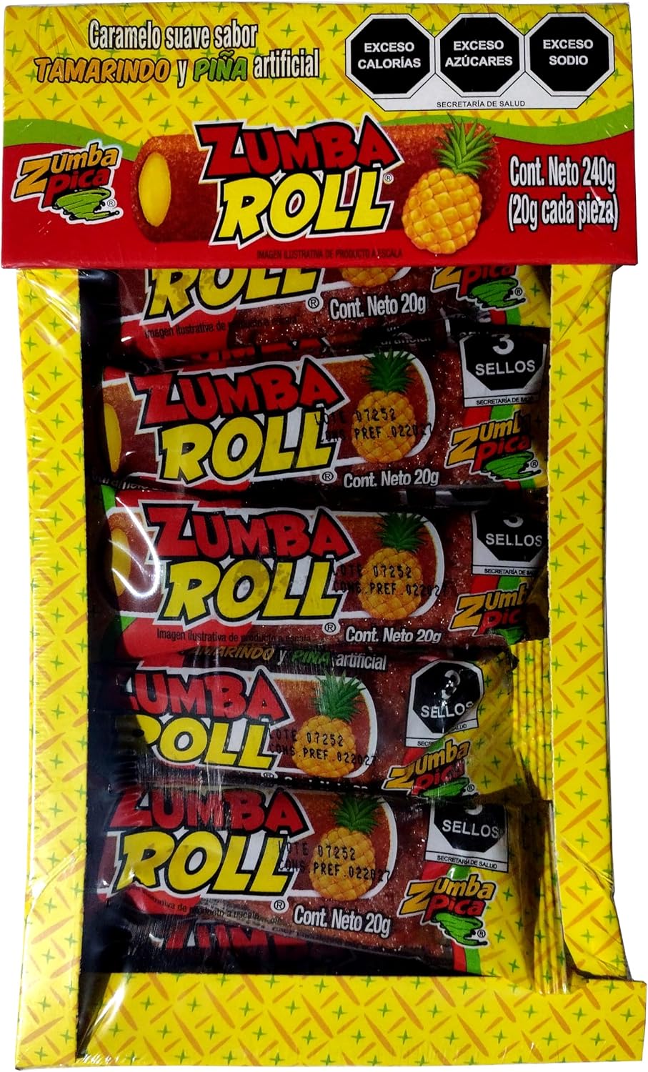 Zumba Pica Zumba Roll Piña - Caramelo suave sabor tamarindo y piña artificial - 12 piezas - 240 g