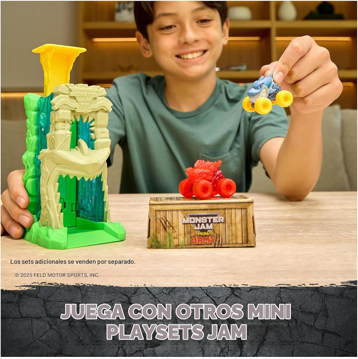 Monster Jam Mini Jams, Cobra's Crazy Escape, Set de Juego motorizado de 71,1 cm, 2 Camiones Monstruo metálicos ThunderROARus y JCB Digatron, Juguetes para niños y niñas a Partir de 3 años